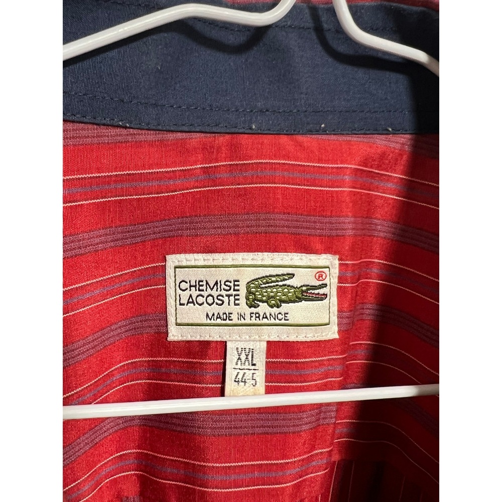 Vintage Chemise Lacoste Mens XXL Red Striped Short Sleeve Button Down Shirt - Picture 13 of 15